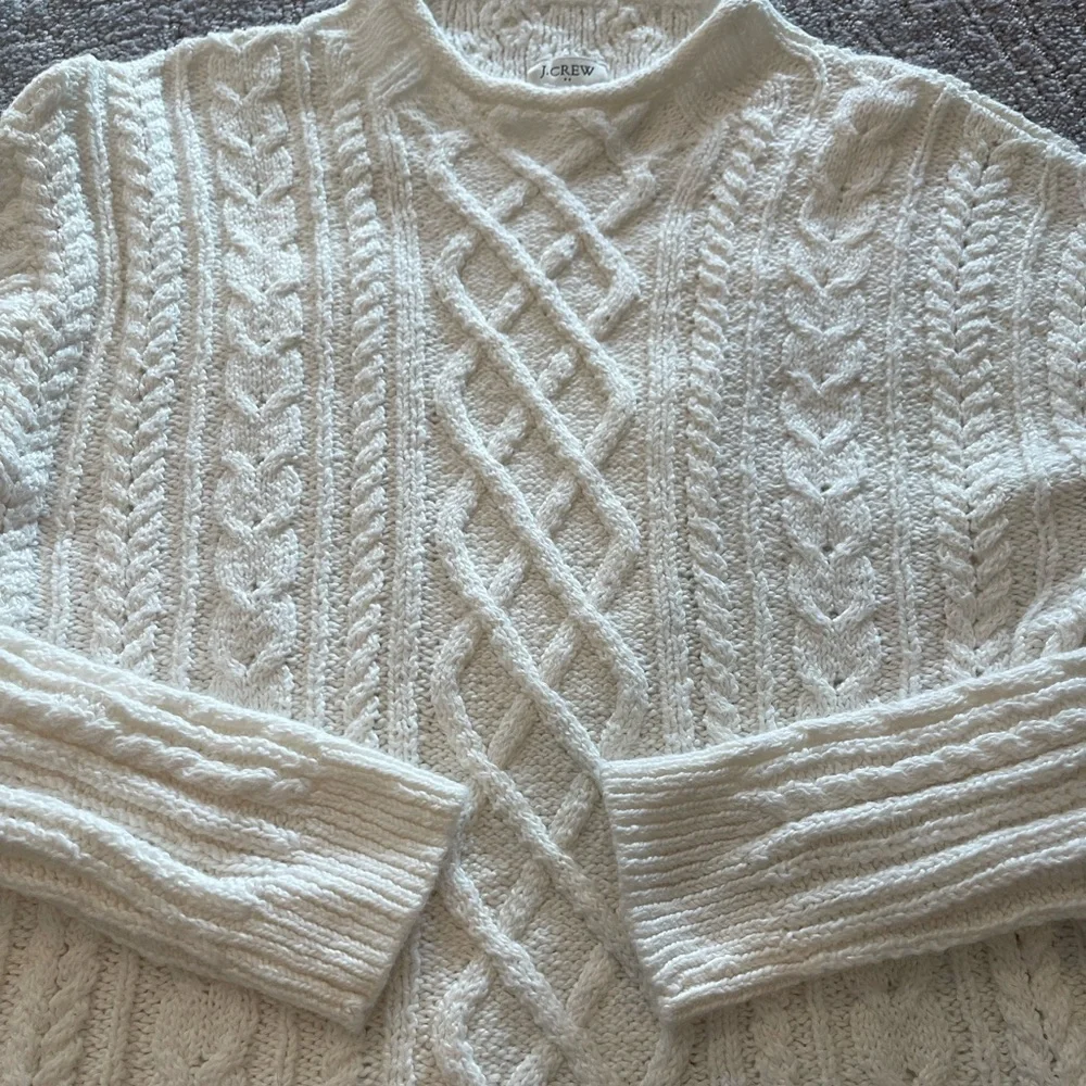 J. Crew Women's Cream/White Cable Knit Sweater, Mock Neck, Long Sleeve, Size XS